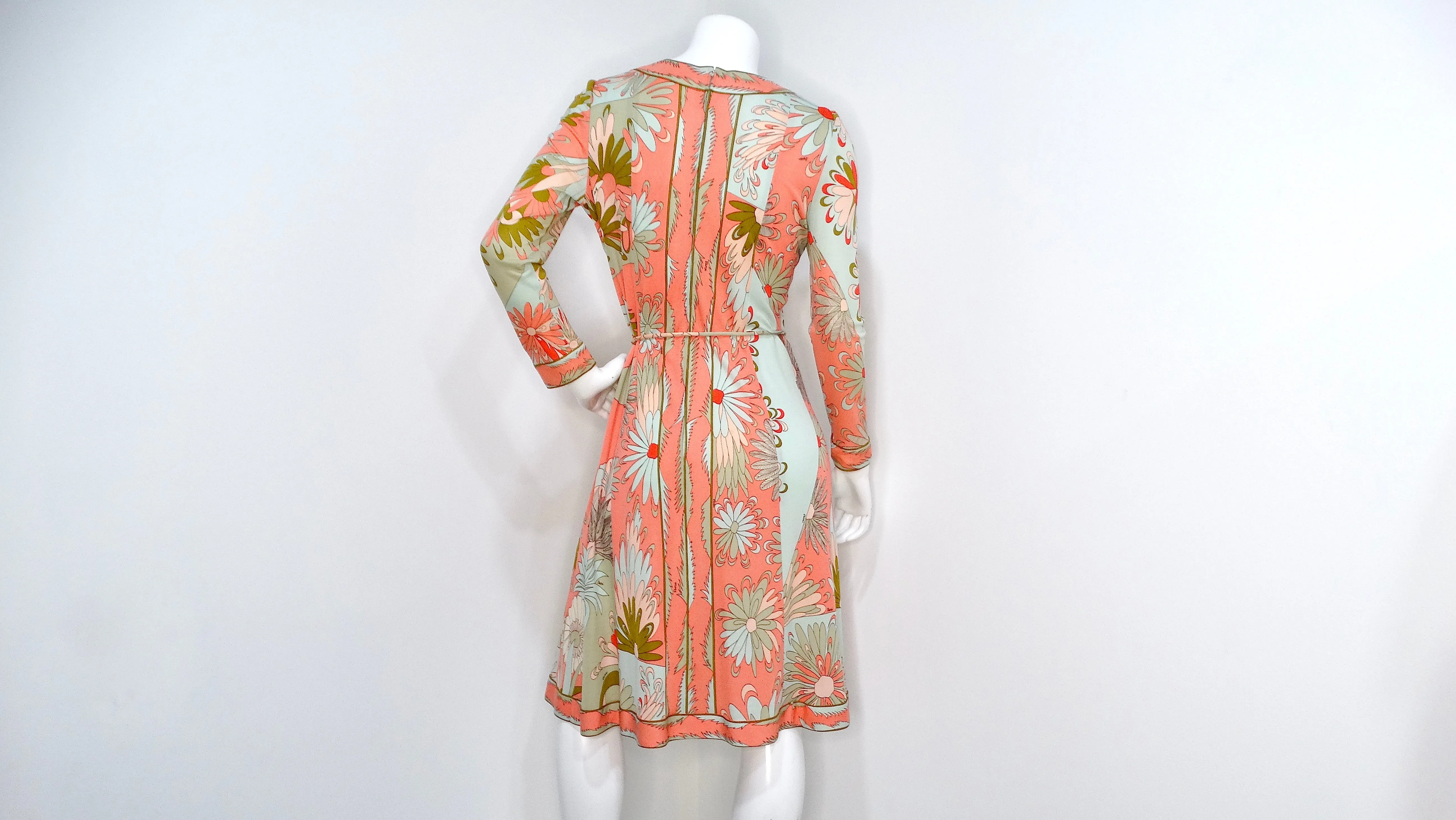Bessi 1960s Multi-Color Groovy Floral Print Midi Dress With Belt