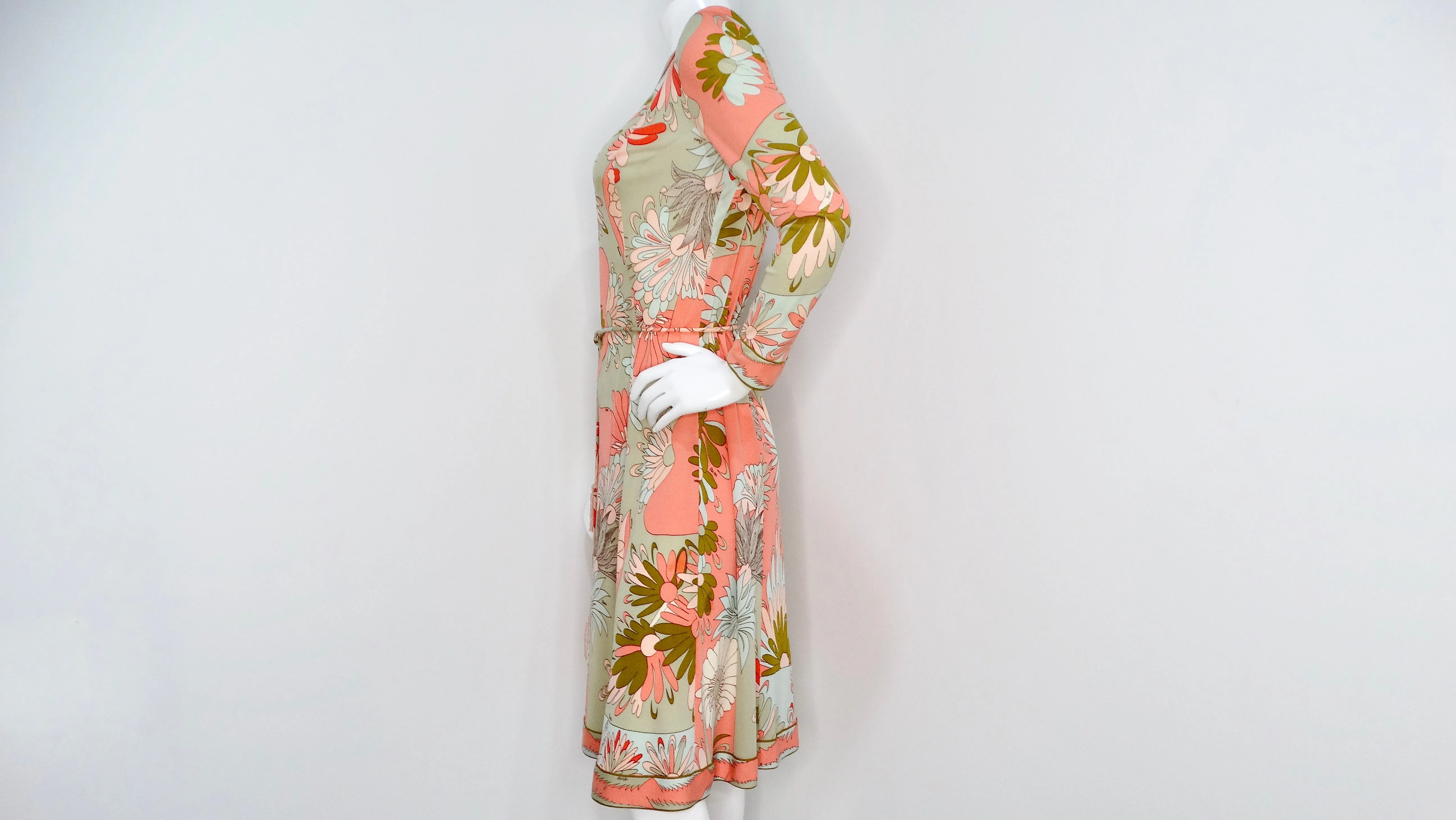Bessi 1960s Multi-Color Groovy Floral Print Midi Dress With Belt