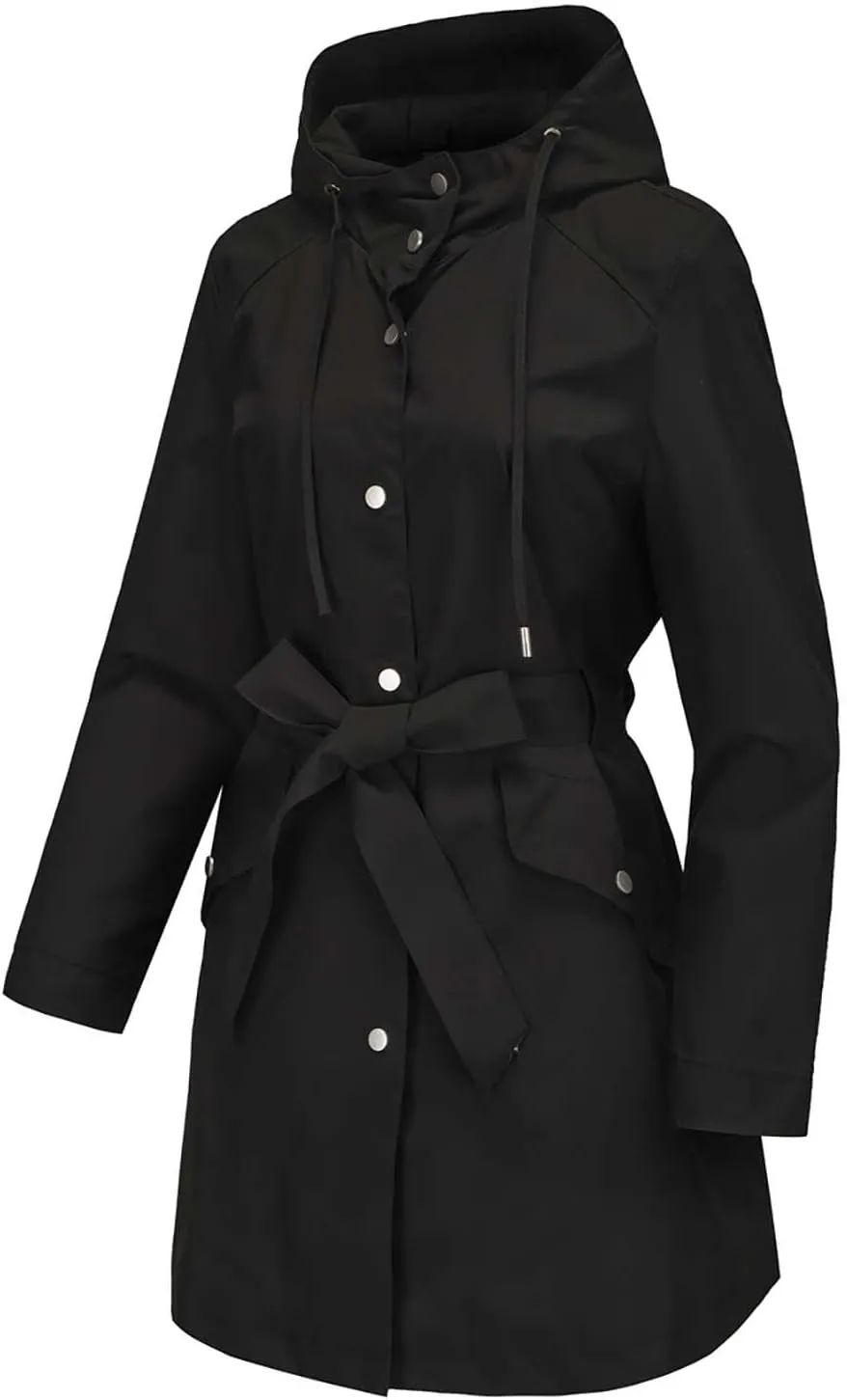 Bidobibo Women's Raincoats Waterproof Hooded Lightweight Winter Jacket with Belt Windbreaker Jacket Womens Plus Size 2024