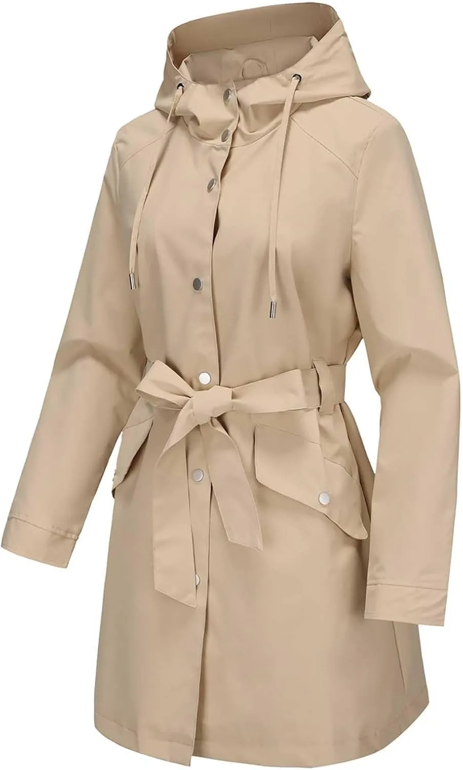 Bidobibo Women's Raincoats Waterproof Hooded Lightweight Winter Jacket with Belt Windbreaker Jacket Womens Plus Size 2024