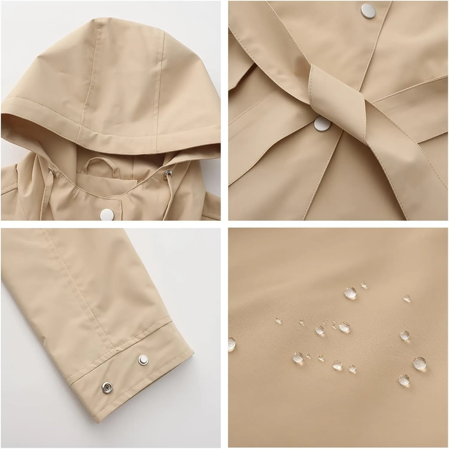 Bidobibo Women's Raincoats Waterproof Hooded Lightweight Winter Jacket with Belt Windbreaker Jacket Womens Plus Size 2024