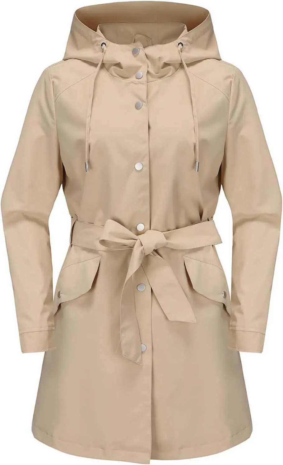 Bidobibo Women's Raincoats Waterproof Hooded Lightweight Winter Jacket with Belt Windbreaker Jacket Womens Plus Size 2024