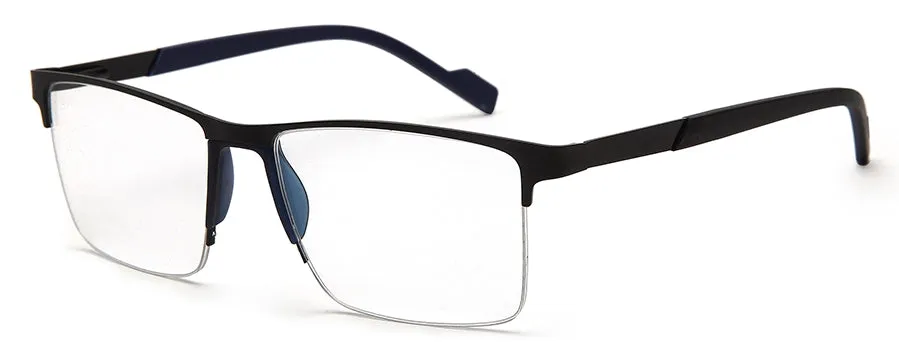 Black Blue Squared Half Rim Metal Unisex Glasses Frame