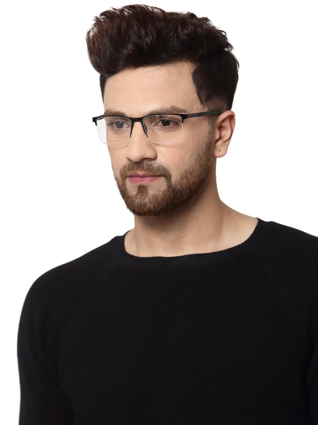 Black Blue Squared Half Rim Metal Unisex Glasses Frame