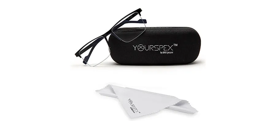 Black Blue Squared Half Rim Metal Unisex Glasses Frame