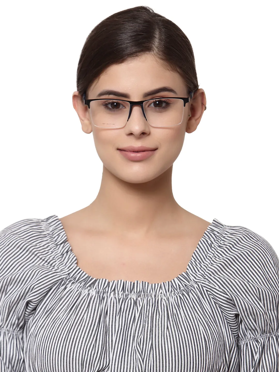 Black Blue Squared Half Rim Metal Unisex Glasses Frame