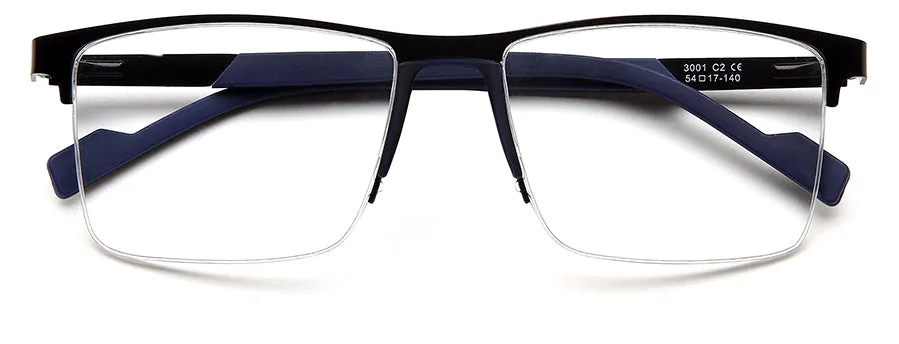 Black Blue Squared Half Rim Metal Unisex Glasses Frame