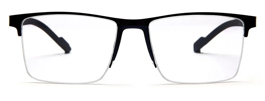 Black Blue Squared Half Rim Metal Unisex Glasses Frame