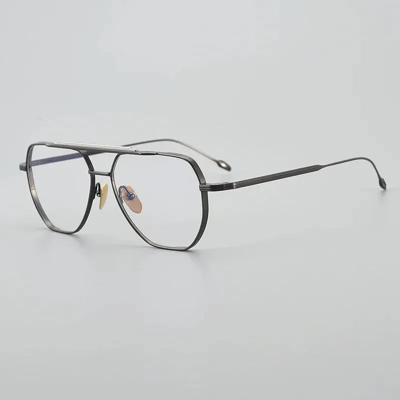 Black Mask Unisex Full Rim Oval Double Bridge Titanium Eyeglasses Jr39