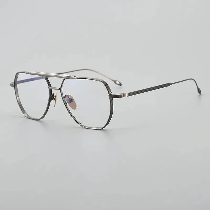 Black Mask Unisex Full Rim Oval Double Bridge Titanium Eyeglasses Jr39