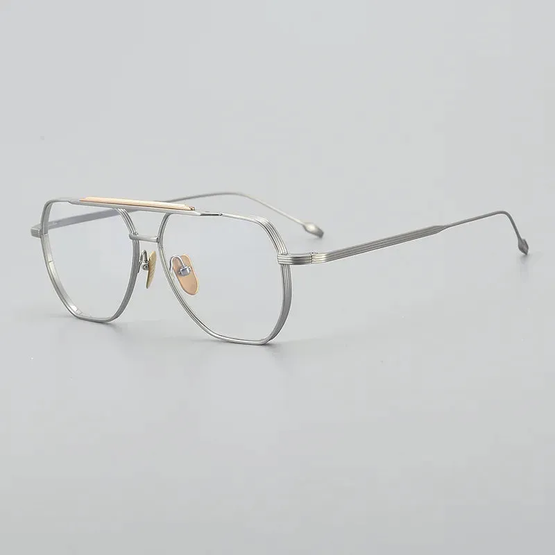 Black Mask Unisex Full Rim Oval Double Bridge Titanium Eyeglasses Jr39