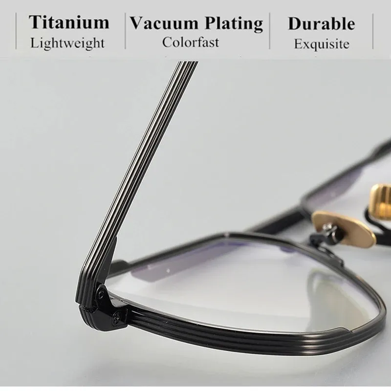 Black Mask Unisex Full Rim Oval Double Bridge Titanium Eyeglasses Jr39