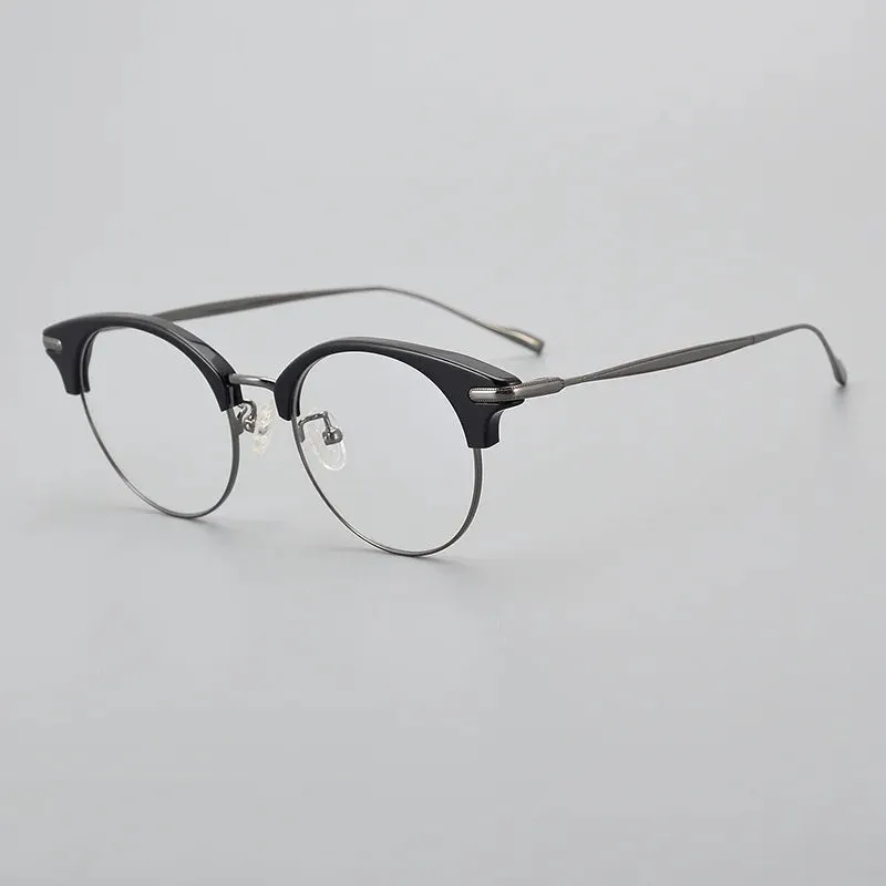 Black Mask Unisex Full Rim Round Titanium Acetate Eyeglasses 445120
