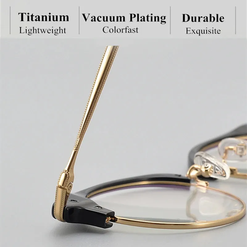 Black Mask Unisex Full Rim Round Titanium Acetate Eyeglasses 445120