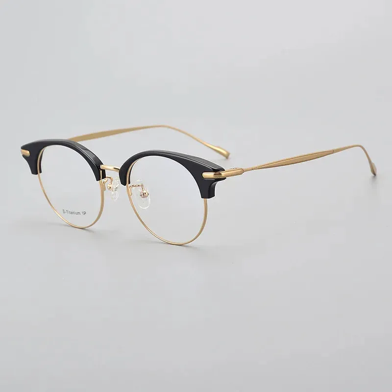 Black Mask Unisex Full Rim Round Titanium Acetate Eyeglasses 445120