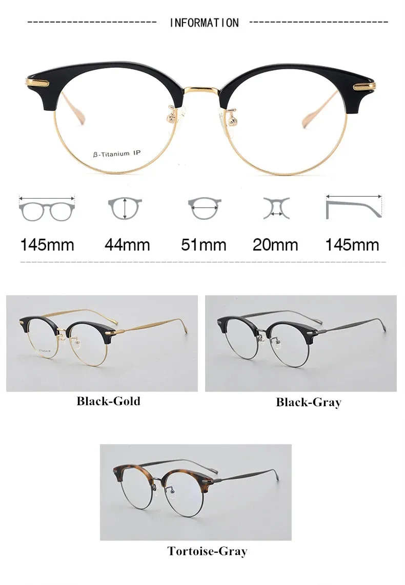Black Mask Unisex Full Rim Round Titanium Acetate Eyeglasses 445120