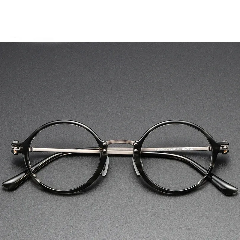 Black Mask Unisex Full Rim Round Titanium Acetate Eyeglasses Rt5866