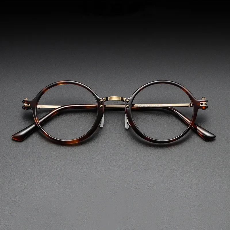 Black Mask Unisex Full Rim Round Titanium Acetate Eyeglasses Rt5866