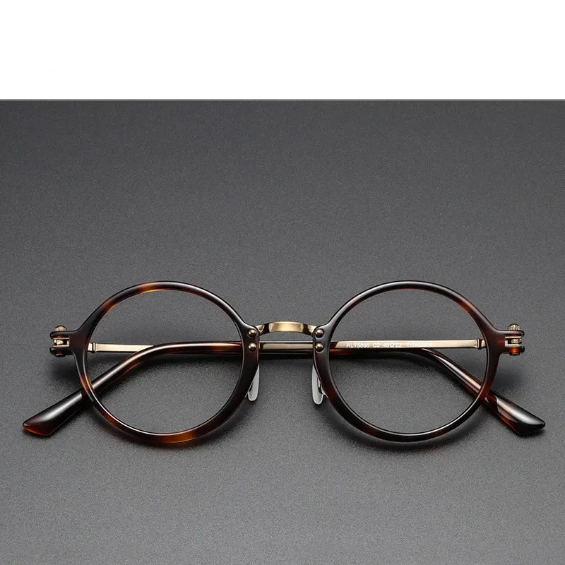 Black Mask Unisex Full Rim Round Titanium Acetate Eyeglasses Rt5866
