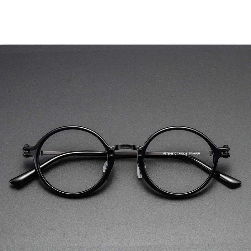 Black Mask Unisex Full Rim Round Titanium Acetate Eyeglasses Rt5866