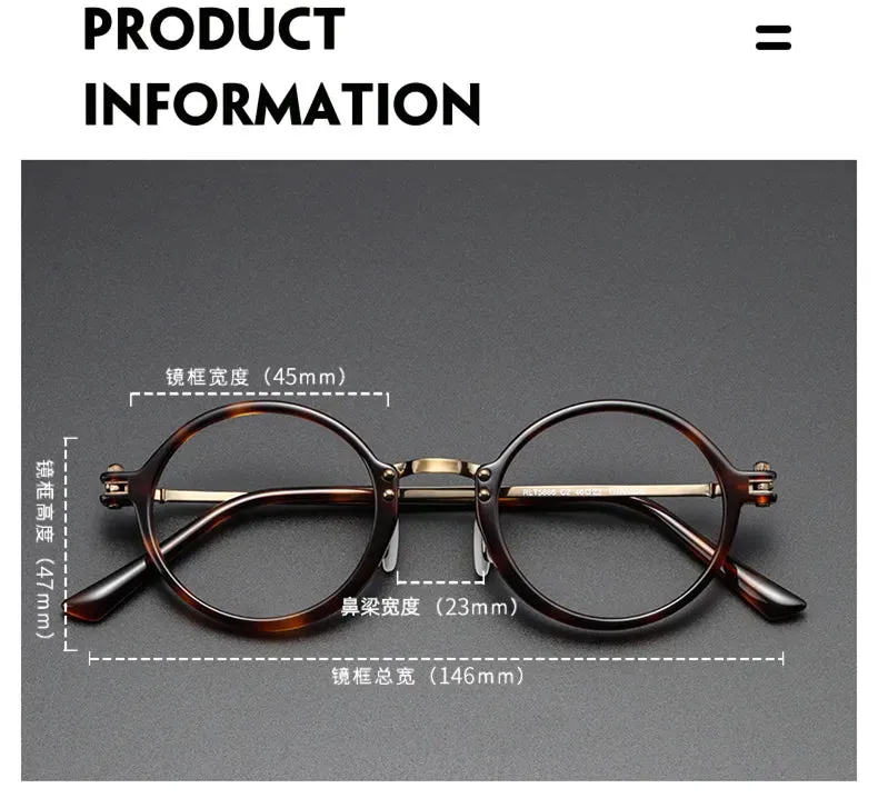 Black Mask Unisex Full Rim Round Titanium Acetate Eyeglasses Rt5866