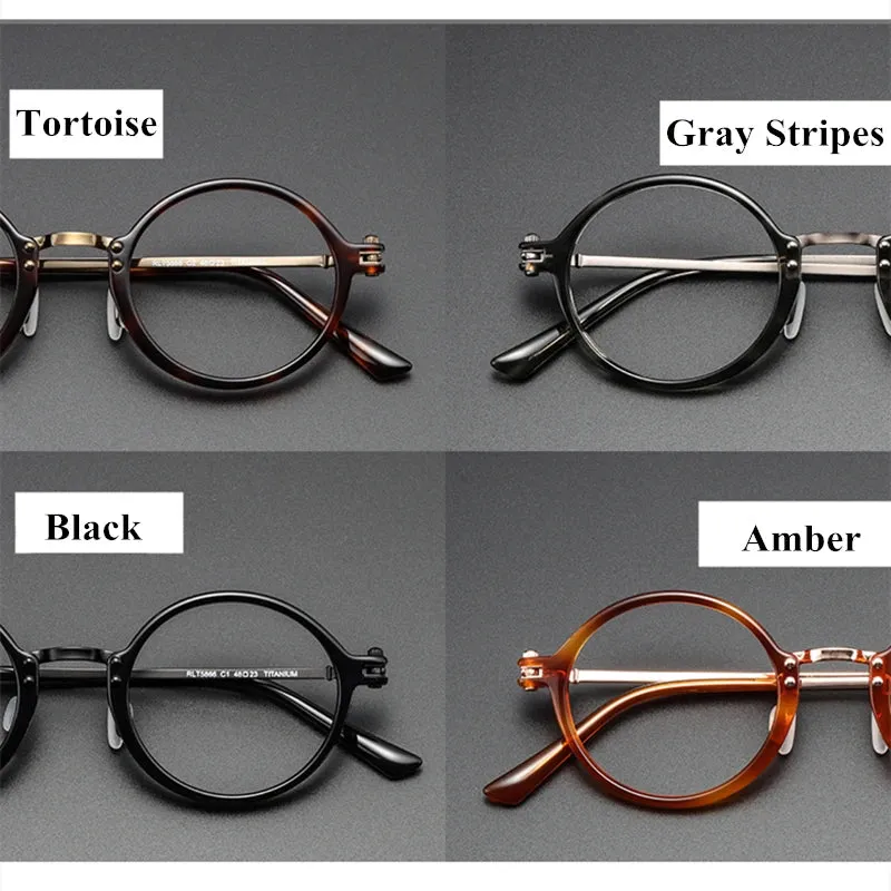 Black Mask Unisex Full Rim Round Titanium Acetate Eyeglasses Rt5866