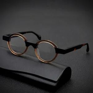 Black Mask Unisex Full Rim Small Round Acetate Eyeglasses 19231