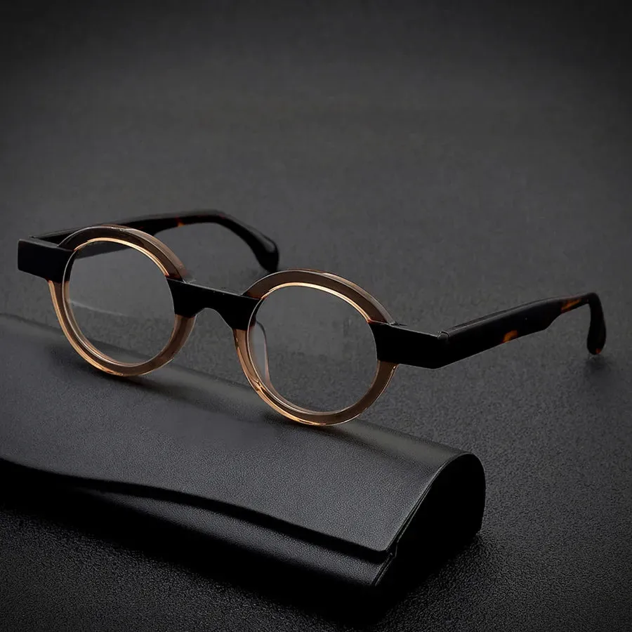 Black Mask Unisex Full Rim Small Round Acetate Eyeglasses 19231