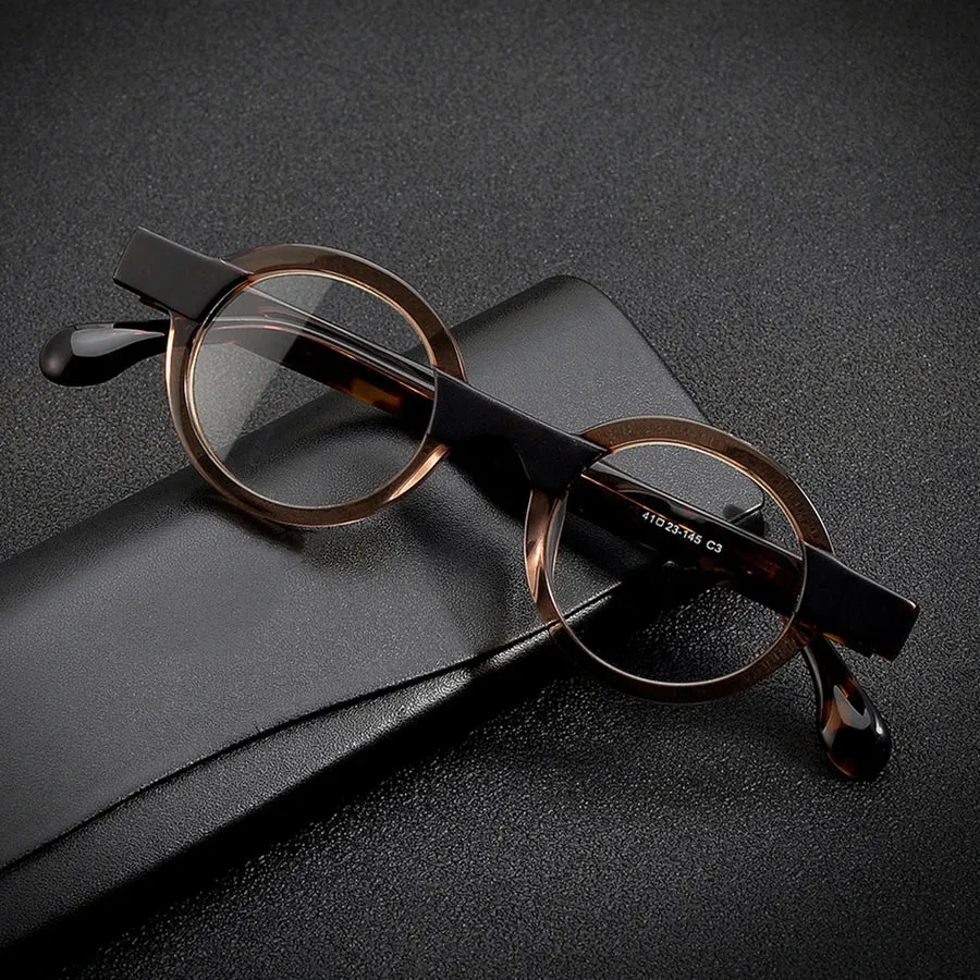Black Mask Unisex Full Rim Small Round Acetate Eyeglasses 19231