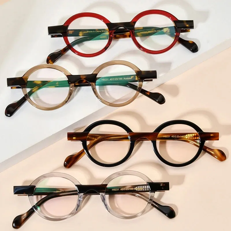 Black Mask Unisex Full Rim Small Round Acetate Eyeglasses 19231