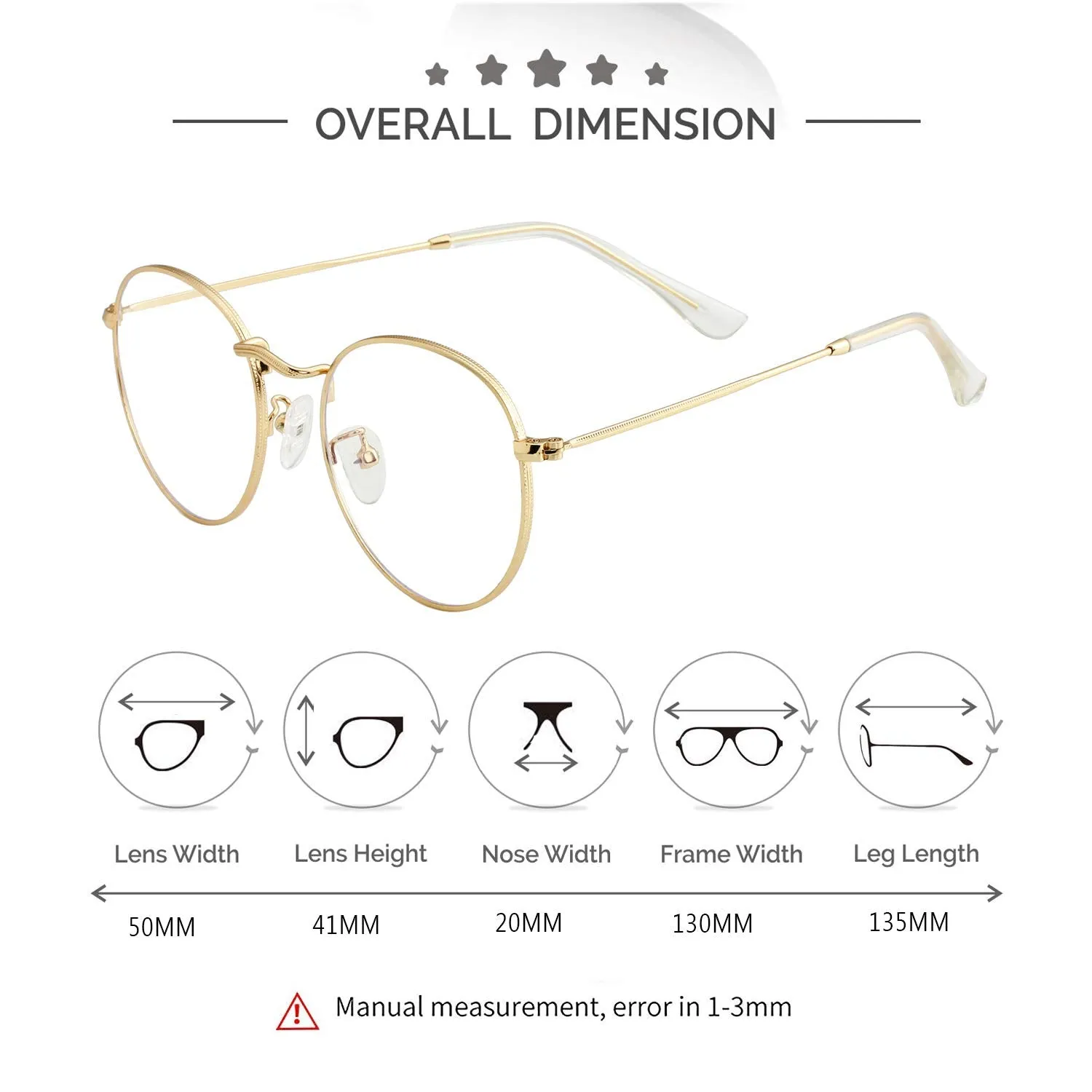 Blue Light Blocking Glasses for Women Men Retro Round Clear Lens Eyeglasses B1 Gold (Blue Light Blocking Glasses) Blue Light Blocking Glasses 50 Millimeters