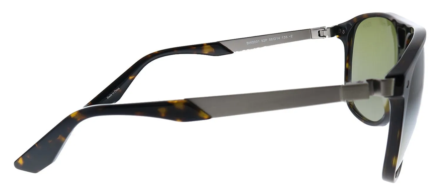 BMW BW 0001 52P Square Plastic Havana Sunglasses with Green Gradient Lens
