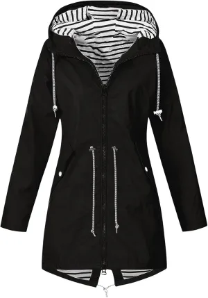 BOXIACEY Rain Jackets for Women Waterproof with Hood Lightweight Packable Windbreaker Outdoor Trench Coat Travel Jacket