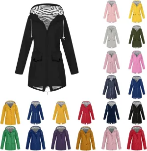 BOXIACEY Rain Jackets for Women Waterproof with Hood Lightweight Packable Windbreaker Outdoor Trench Coat Travel Jacket