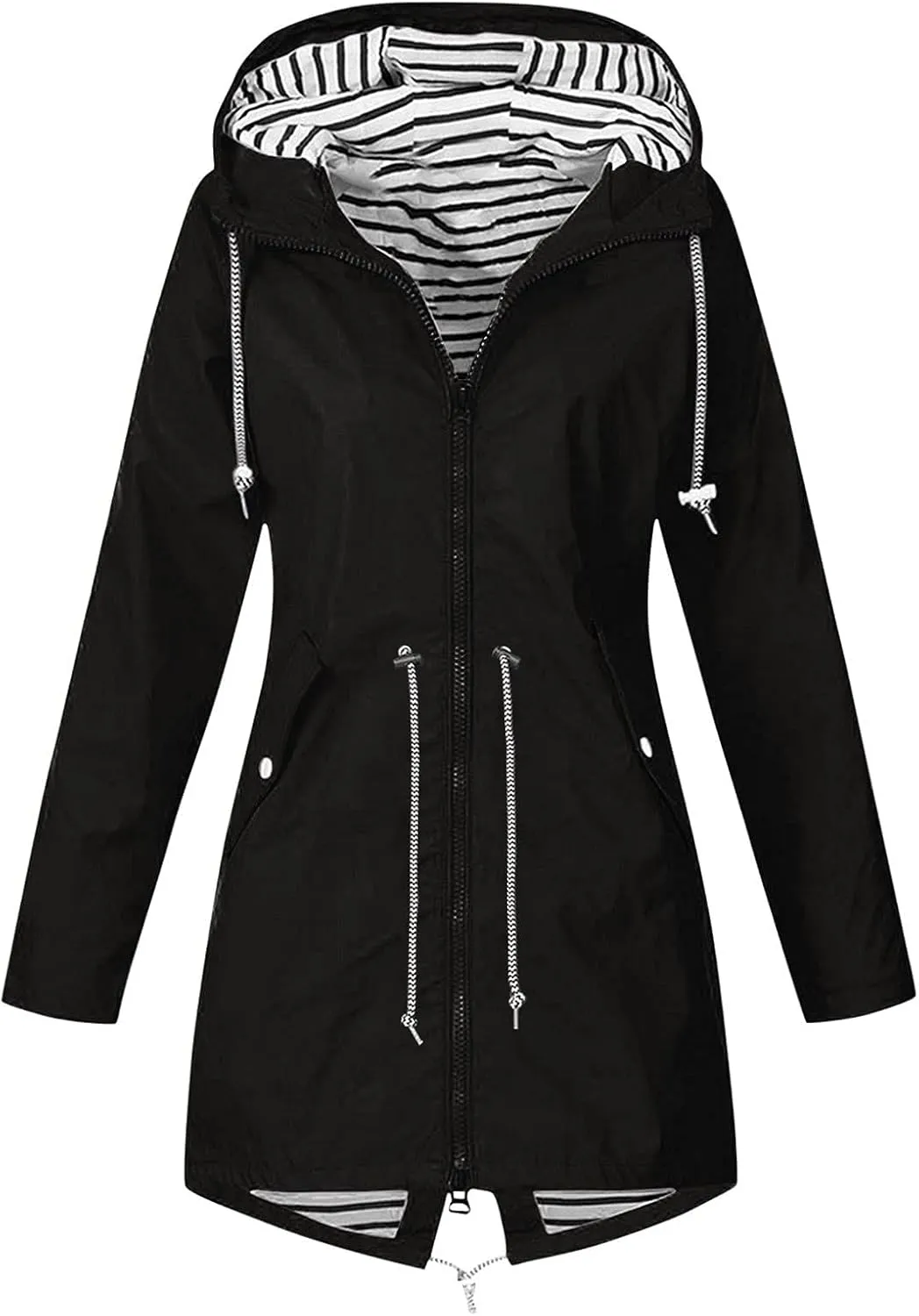 BOXIACEY Rain Jackets for Women Waterproof with Hood Lightweight Packable Windbreaker Outdoor Trench Coat Travel Jacket