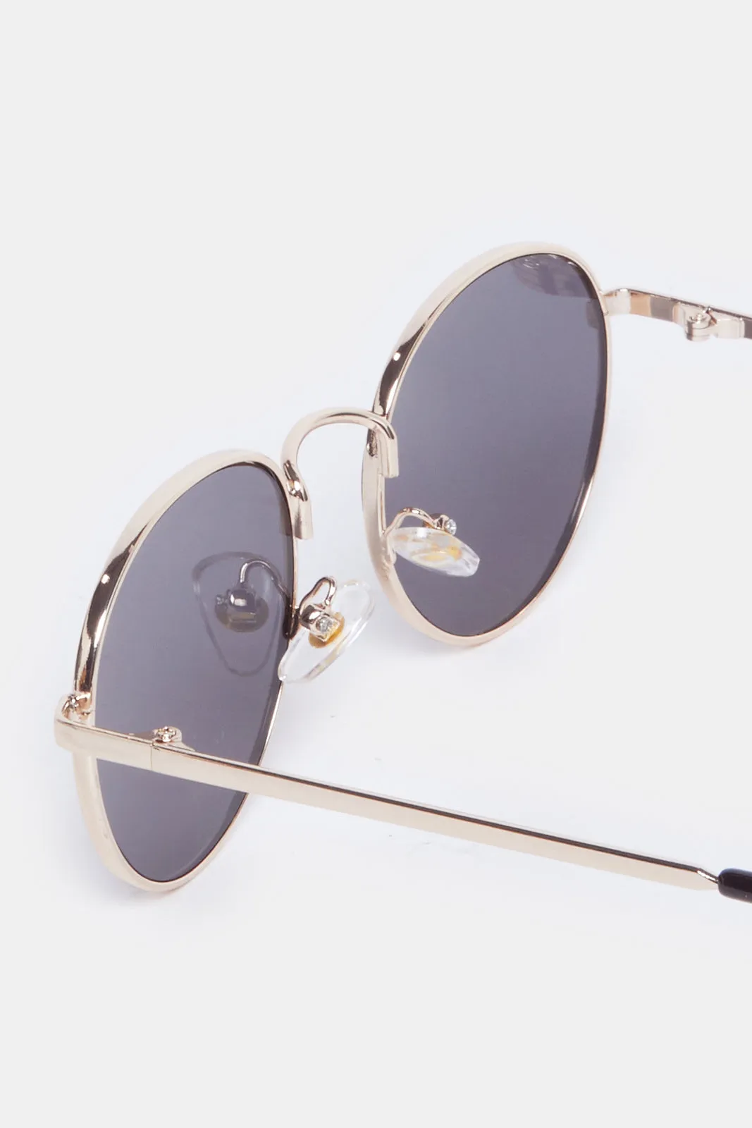 Boys Black Round Metal Sunglasses
