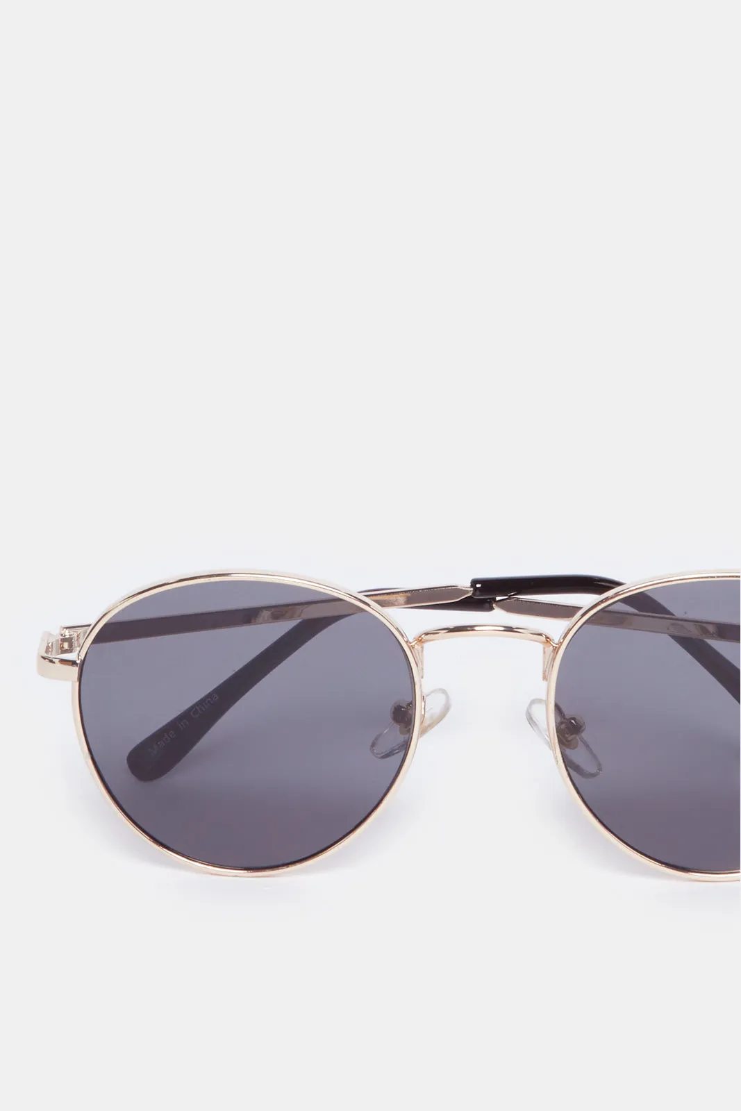Boys Black Round Metal Sunglasses