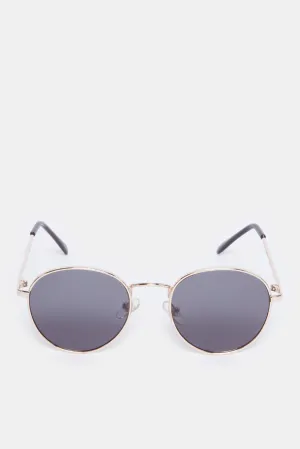 Boys Black Round Metal Sunglasses