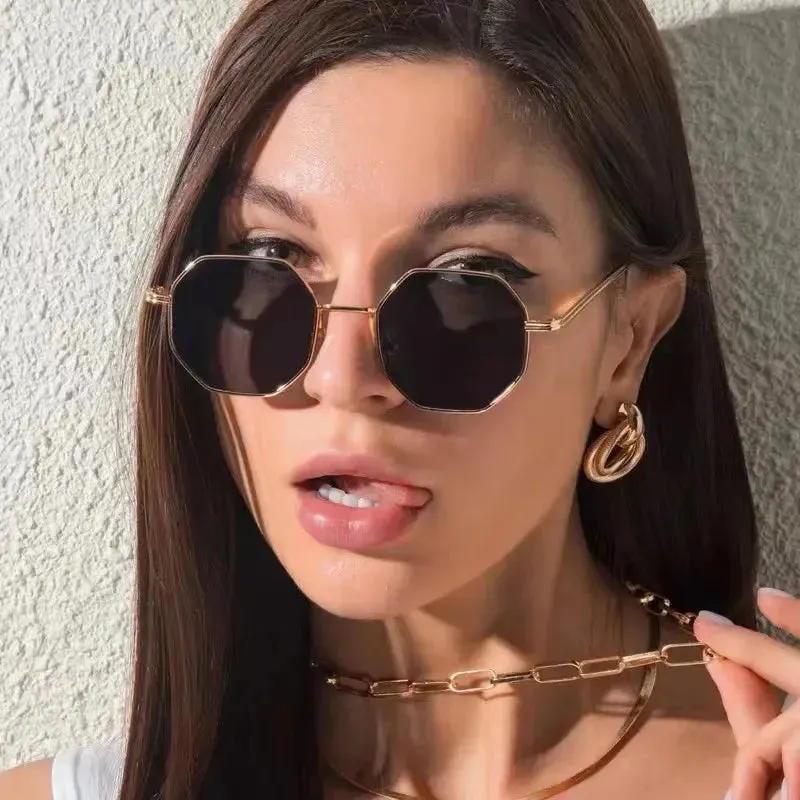 Brand Design 2023 Fashion New Polygonal Metal Sunglasses Retro Ladies Glasses Classic Trend Luxury Driving Travel Eyewear Uv400