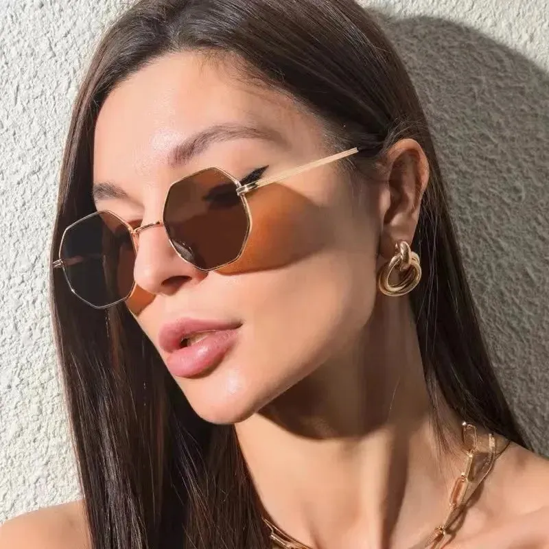 Brand Design 2023 Fashion New Polygonal Metal Sunglasses Retro Ladies Glasses Classic Trend Luxury Driving Travel Eyewear Uv400