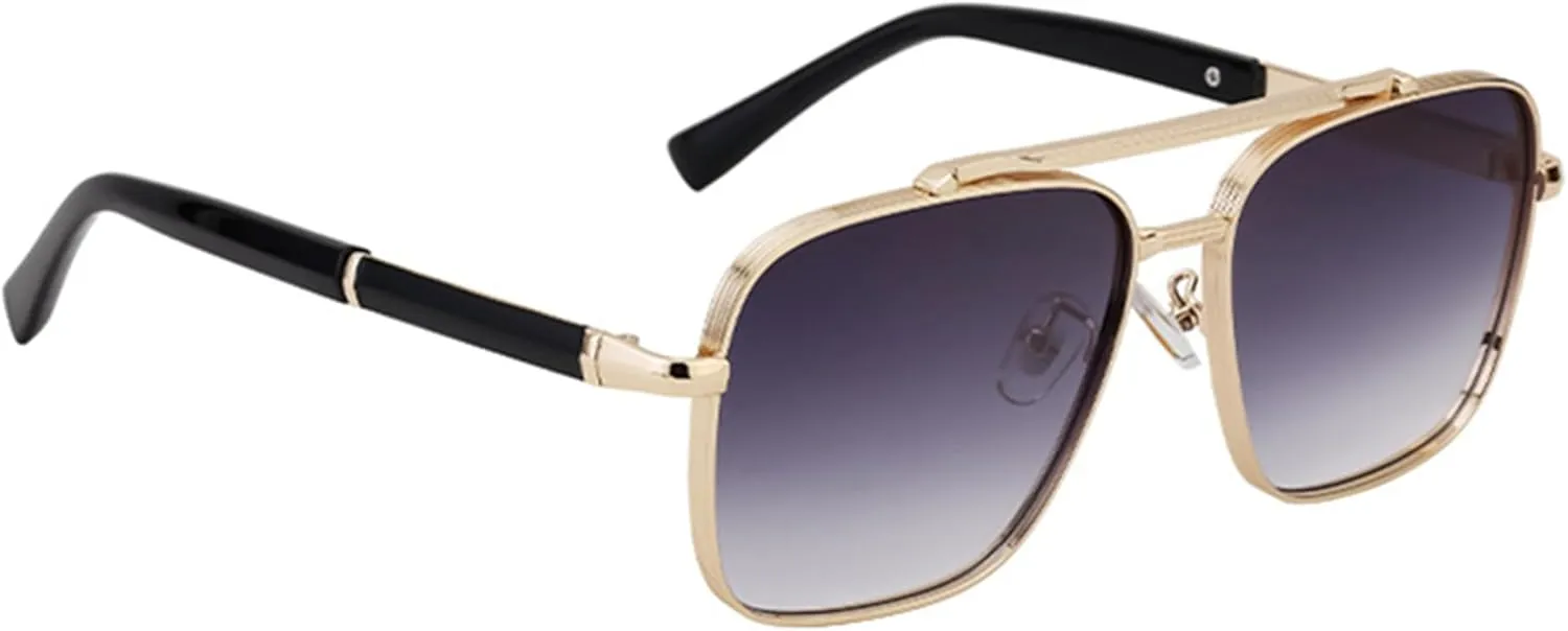bullabulling Square Pilot Sunglasses for Men and Women Fashion Metal Vintage Gradient Shades Sunglasses UV400 Protection
