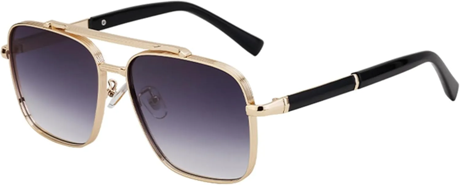 bullabulling Square Pilot Sunglasses for Men and Women Fashion Metal Vintage Gradient Shades Sunglasses UV400 Protection