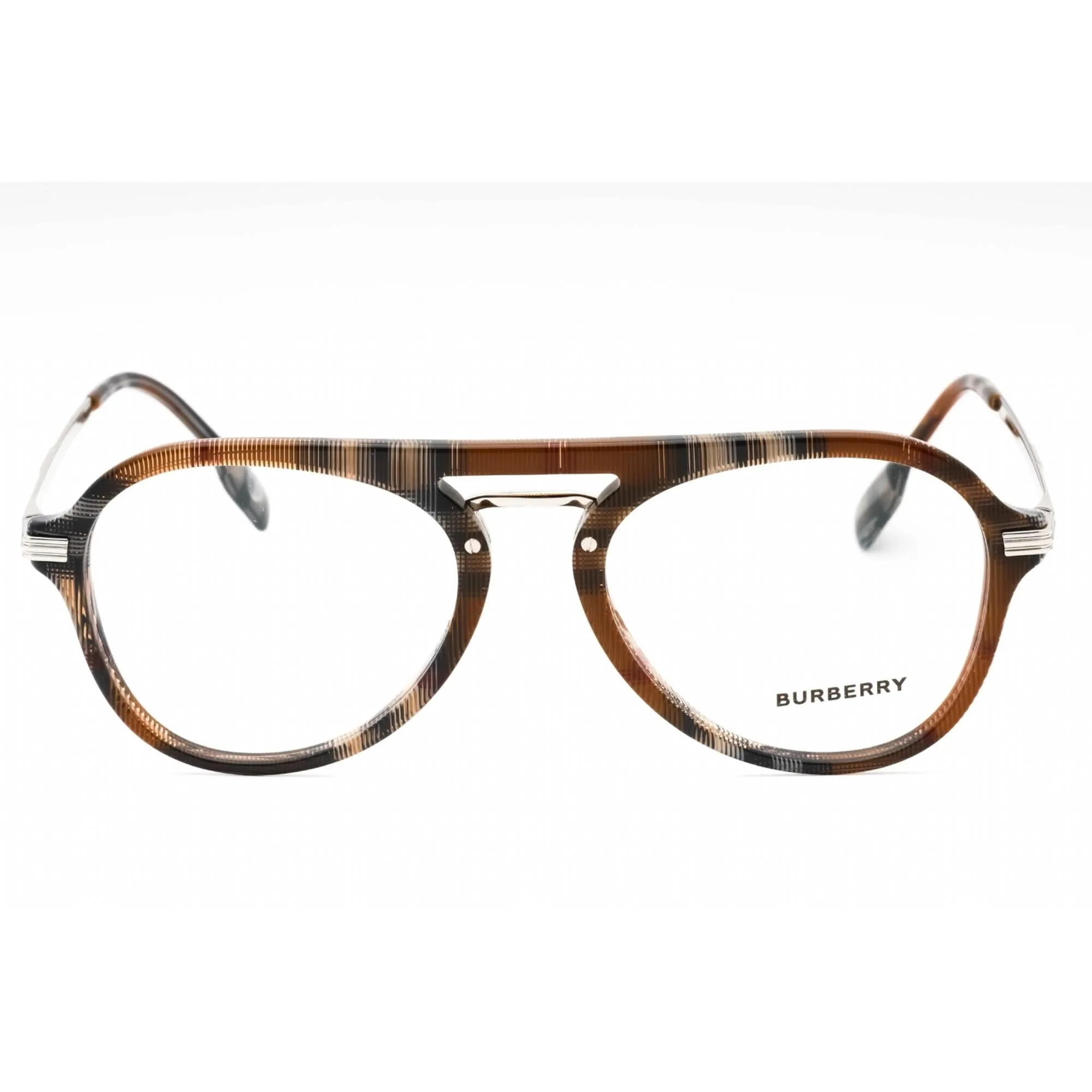 Burberry Men's Eyeglasses - Check Brown Plastic Full Rim Aviator Frame | 0BE2377 3966