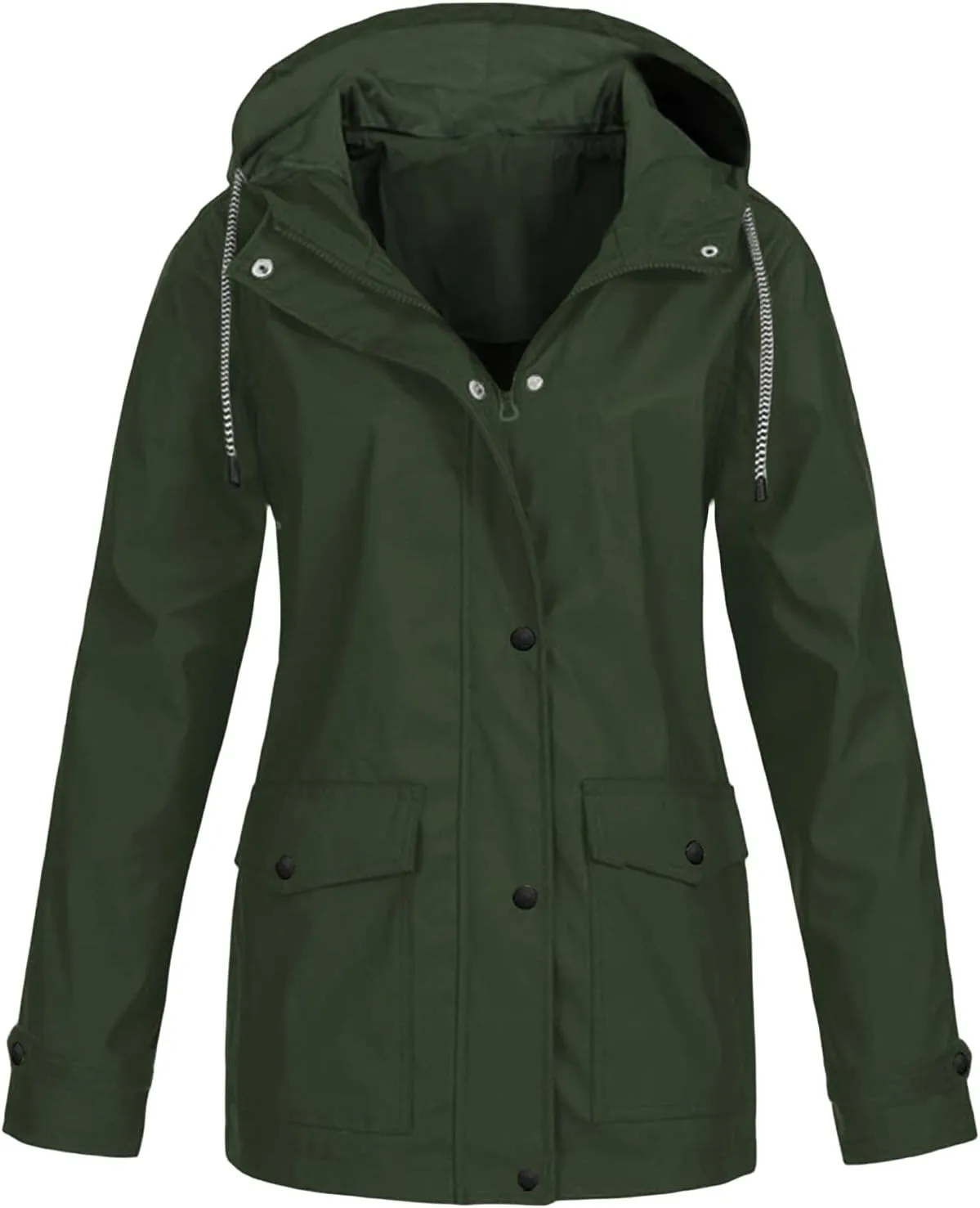 Canbebig Women's Raincoats Waterproof Rain Jacket Windbreaker Lightweight Outdoor Jacket Hooded Trench Coats with Drawstring