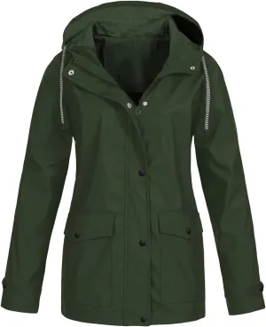Canbebig Women's Raincoats Waterproof Rain Jacket Windbreaker Lightweight Outdoor Jacket Hooded Trench Coats with Drawstring