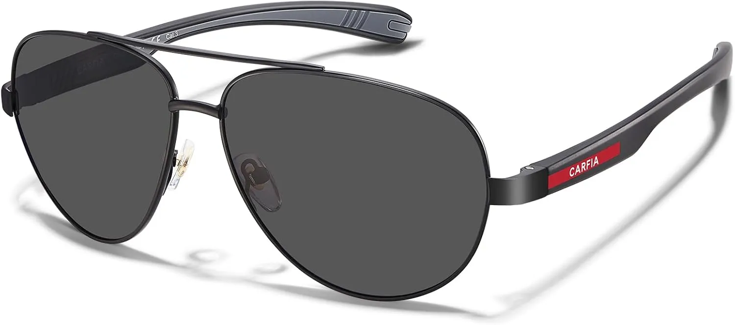 CARFIA Trendy Pilot Polarized Sunglasses for Men UV400 Lenses, Lightweight TR90 Outdoor Eyewear CA5391
