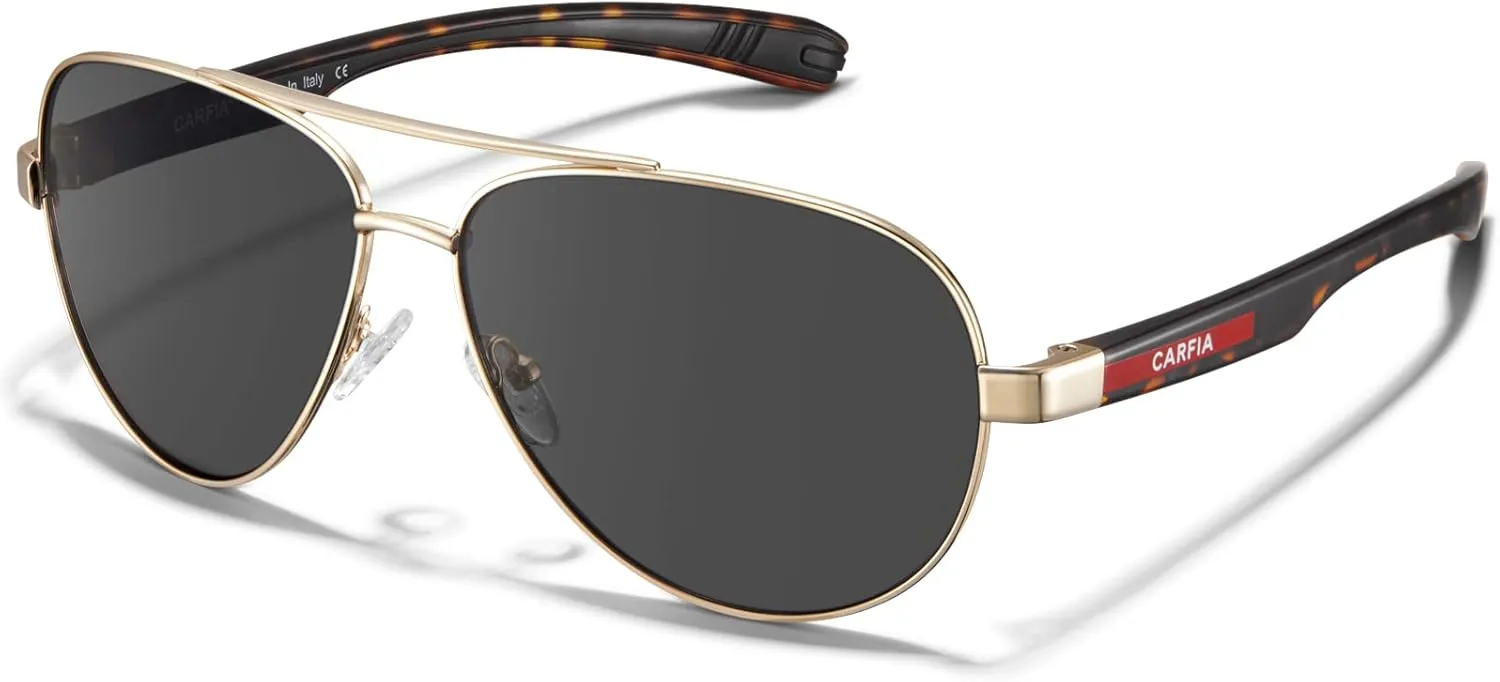 CARFIA Trendy Pilot Polarized Sunglasses for Men UV400 Lenses, Lightweight TR90 Outdoor Eyewear CA5391