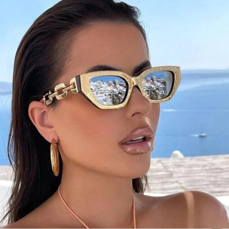Cat Eye Chain Design Vintage Fashion Sunglasses Women's