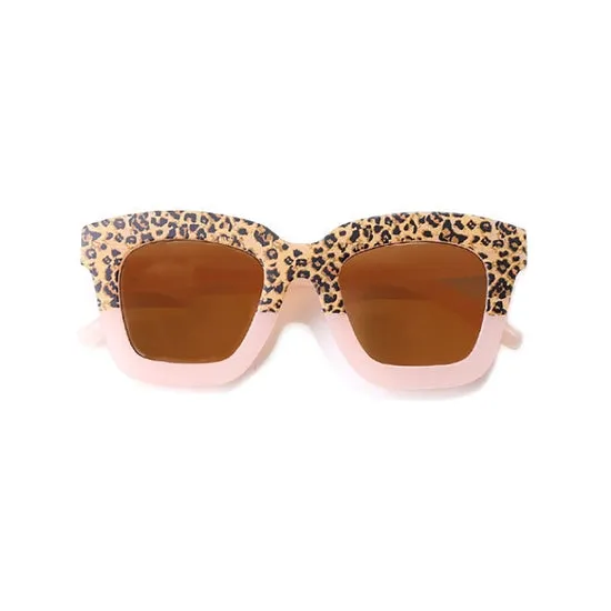 Cat Eye Rectangle Two Tone Sunglasses / Pink Cheetah