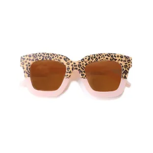 Cat Eye Rectangle Two Tone Sunglasses / Pink Cheetah
